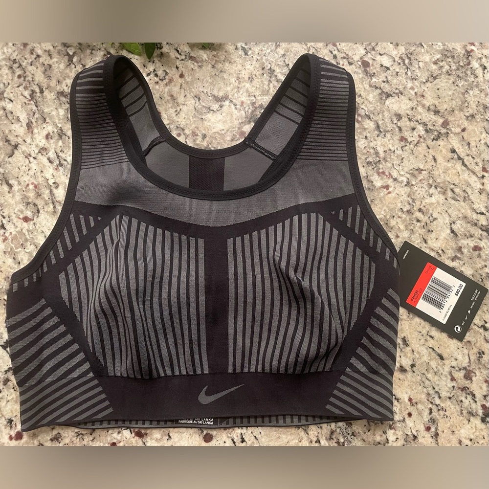 Nike Women's Striped Black and Gray Sports Bra